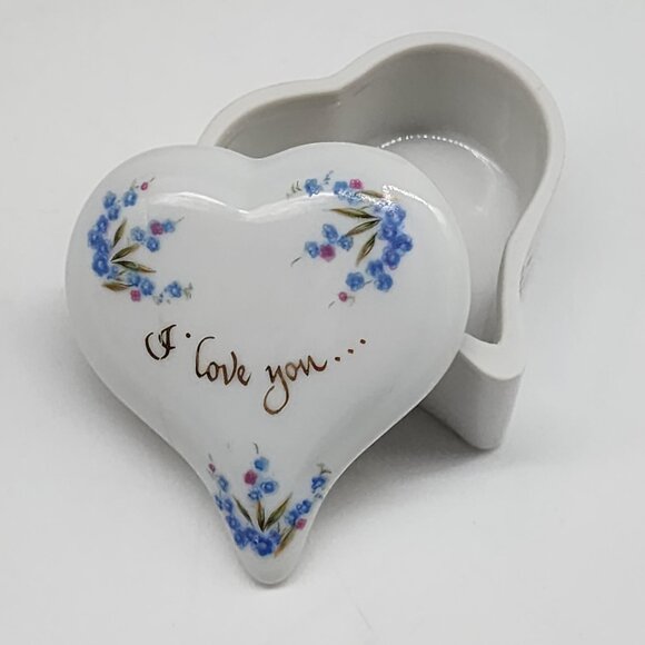 Lefton Trinket Box Heart Shaped "I Love You" Hand Painted Ceramic 2" - Picture 1 of 10
